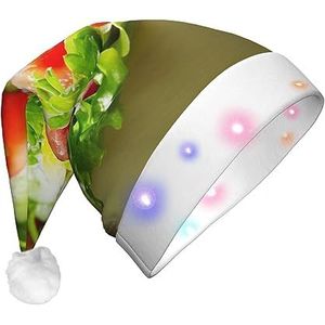 EVANEM Kerstman hoed met LED-verlichting kleurrijke verschillende salade kerstmuts voor volwassenen oplichten Xmas hoeden pluche kerstmuts