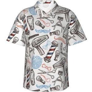 Kappersbenodigdheden Patroon Print Klassiek Hawaïaans shirt voor mannen Button Down Tropische Shirts Casual Strandkleding, Zwart, XXL
