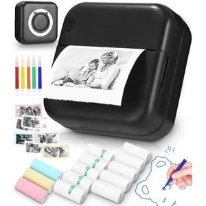 Miniprinter,stijlvolle draagbare,zelfklevende,multifunctionele printer,wordt geleverd met 13 rollen thermisch papier en 5 kleurenpennen,neemt niet veel ruimte in,geweldig voor onderweg en printen!