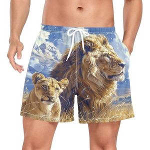African Wild Lion Animals Zwembroek voor heren, sneldrogend, met zakken, Leuke mode, L