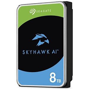 Seagate SkyHawk AI interne bewakingsharde schijf HDD 8 TB, 3,5 inch, SATA 6 Gb/s, 256 MB cache, DVR-/NVR-beveiligingscamerasysteem, Rescue-diensten, modelnr.: ST8000VE001