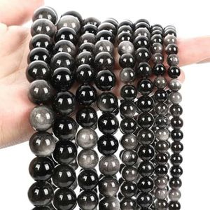 Natuurlijke zwarte steenkralen Obsidiaan Lava Labradoriet es Hematiet Losse Spacer Kralen voor sieraden maken DIY Armbanden Ketting-Zilver Obsidiaan-10 mm - ongeveer 38 s