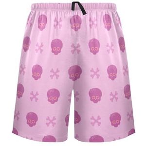 LI ZHI XIN Herenpyjamabroek, korte pyjamabroek, zomer casual shorts, elastische tailleband met trekkoord, rechte losse pasvorm met 2 zakken, S-XXL schedelpatroon, Meerkleurig, S
