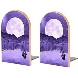 Purple Supermoon Grote Boekensteunen Houten Boek Stand Non-Skid Boek Houder Leuke Boek Organizer Voor Planken