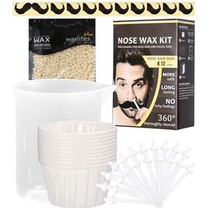 Neuswax Kit, veilig en handig voor het verwijderen van neushaar, 100g neuswas, 20 nozzles, 10 containers en 10 baardsjablonen, veilig, snel en pijnloos Waxing neus voor zowel mannen als vrouwen