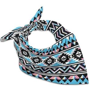 Tribal Azteekse blauwe en pin bandana's voor mannen vrouwen vierkante kop zijden sjaal lichtgewicht wrap nek zakdoek halsdoek 45,7 cm x 45,7 cm