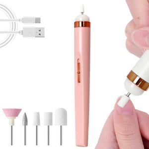 Nagelset Elektrische Manicure 5 In1 Machine Tool Polijstmachine met Licht USB Oplaadbaar(Pink)