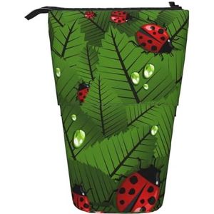 Evengigy Bladeren en lieveheersbeestjes print schattig etui met ritssluiting verstelbare standaard potloodhouder grappige make-up tas, Zwart, Eén maat, Tas Organizer