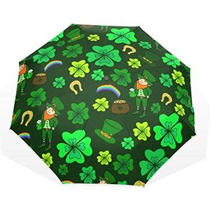 Jeansame St Patrick's Day groene klaver Shamrock munt bier hoed vouwen paraplu handmatige zon regen paraplu compacte paraplu's voor vrouwen mannen jongen meisje