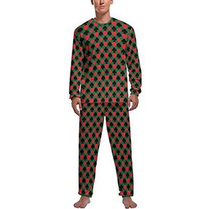 Groene poker zachte heren pyjama set comfortabele lange mouwen loungewear top en broek geschenken M