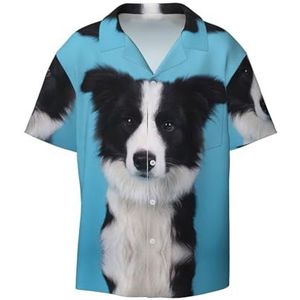 OdDdot Border Collie Print Heren Overhemden Atletisch Slim Fit Korte Mouw Casual Business Button Down Shirt, Zwart, XL