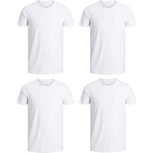 JACK & JONES Basic T-shirt voor heren, verpakking van 4 stuks, ronde hals, 4-delige O-hals wit, M