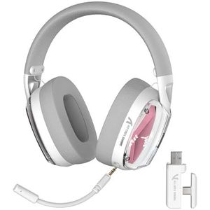 EWEADN x ATTACK SHARK L60 Ultra-light Wireless Gaming Headset, 2.4GHz/Bluetooth/Wired, Over-ear Draadloze Multi-platform Gaming Headset, Afneembare Microfoon, Stereovolumeregeling voor PC,Telefoon-Wit