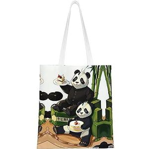 Fresh Mango's canvas draagtas voor dames, herbruikbare schoudertas, een mooi milieuvriendelijk cadeau voor meisjes, leraren, moeders., Panda's van Vader en Zoon, Eén maat