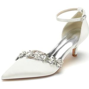 EICOFF Vrouwen Hoge Hakken Stiletto Pumps Puntige Teen Strass Trouwschoenen Enkelband Dress Pompen Schoenen Bruids Bruiloft Jurk Schoenen,ivoor,36 EU