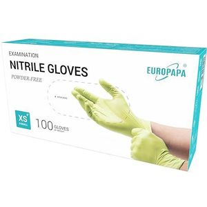 EUROPAPA® Wegwerphandschoenen, 100 stuks, wegwerphandschoenen, onderzoekshandschoenen, poedervrij, zonder latex, niet steriel, latexvrij, wegwerphandschoenen (XS, Groente)