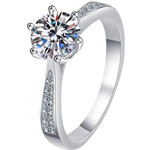 Moissan diamant 925 zilveren ring sieraden 1 karaat moissanite zes klauw diamanten ring micro-setting damesring (Color : 1Carat white Golden, Size : 8)