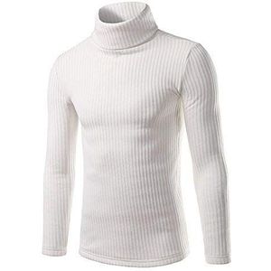 Gebreide trui voor herfst en winter, heren en Koreaans, slim heren, modieus, met hoge kraag, rolkraag, Wit., M