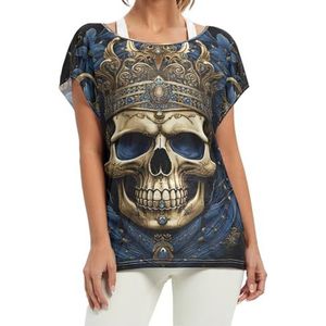 Cool Skull Tattoo dames korte vleermuismouwen shirt ronde hals T-shirts losse tops voor meisjes, Patroon, XL