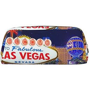 Las Vegas Night City bedrukte etui lederen make-up tas draagbare reizen toilettas rits kleine opbergtas voor vrouwen meisjes, Goud, Eén maat, Toilettas