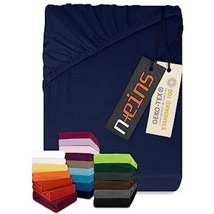 npluseins Klassiek jersey hoeslaken, vele kleuren en maten, 100% katoen, 159.192, 180-200 x 200 cm, marineblauw