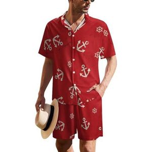 Ankers en stuurwiel Hawaiiaanse pak voor heren, set van 2 stuks, strandoutfit, shirt en korte broek, bijpassende set