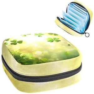 1 x opbergzak voor maandverband, grote maandverband, organizer, herbruikbare eerste menstruatietas voor meisjes, dames, 17 x 17 x 12 cm, St. Patrick's Day Green Flying Shamrock Leave