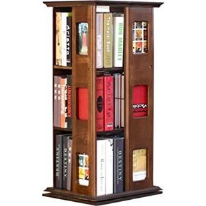 Boekenplank 3 Tiers Beuken Boekenplank 360 Graden Roterende Organizer Landing Kantoor Studie Opslag Plank Hoek School Boekenkast Houder Boekenkast (Color : Walnut)