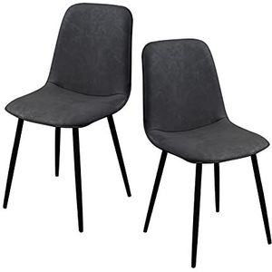 GEIRONV 2 Stuks Woonkamer Hoekstoelen,Simpel en Modern Lounge Stoel Rugleuning Stoel Technologie Doek Zwarte Poten Hotel Bureaustoel Eetstoelen (Color : Dark gray)