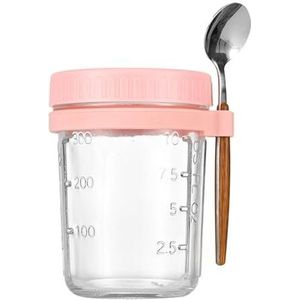 szutfidy Milieuvriendelijke Glazen Container Voor Haver Gezonde Havermout Cup 350ml Overnachting met Lepel Deksel Lekvrij Ontbijt Salade Yoghurt Roze 350ml
