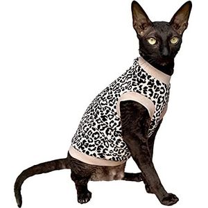 Kotomoda Cat's T-shirt White Leopard Biologisch velours voor Sphynx en naakte katten (L)