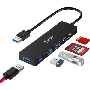 TSUPY 5 in 1 USB Hub USB 3.0×3 + Micro SD Card Reader + SD Card Reader 5Gbps USB Splitter Zwart USB 3.0 Hub voor USB stick, toetsenbord, muis, SD/TF Card etc