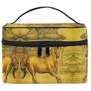 Running Horse Golden Art Cosmetic Bag Organizer Rits Make-up Tassen Pouch Toilettas voor Meisje Vrouwen
