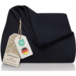 LAYNENBURG Sprei 240 x 260 cm XXL - Wafelpiqué 100% Katoen - Lichte Zomer Deken - Katoenen Bank Deken - Luchtige Bedsprei (Zwart)