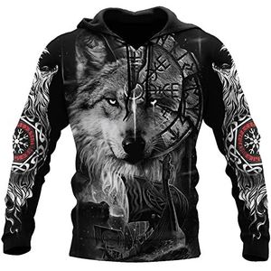 Nordic Wolf Kompas Afgedrukt Viking Hoodie Voor Heren, Noorse Mythe 3D Digitale Print Zip Pullover Hoodie, Herfst Unisex Casual Sportkleding Hooded Sweatshirt S-5XL