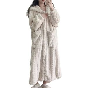 Wjnvfioo Hooded Badjassen Vrouwen Solid Leisure Warm Winter Nachtkleding Zachte Dames Vintage Loungewear, Abrikoos, L