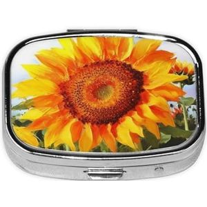 Schoonheid Zonnebloem Print Vierkante Pillendoos met 2 Compartimenten Draagbare Mini Pil Case Metalen Pil Organizer Pil Container voor Pocket Purse Kantoor Reizen