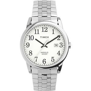 Timex Heren Easy Reader 38mm Perfect Fit Horloge - Tweekleurige kast Witte Wijzerplaat met tweekleurige uitbreidingsband, Zilver-toon/Wit, armband