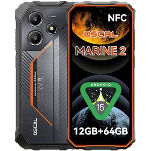 OSCAL Marine 2 Onbreekbare Telefoon 2025 Android 15, 11000mAh Onbreekbare Mobiele Telefoon, IP69K, 12GB + 64GB/2TB, 6,56"" HD+ 90Hz, 16MP + 8MP, 4G Dual SIM/Gemini AI 2.0/NFC/5G WiFi/GPS/2 jaar