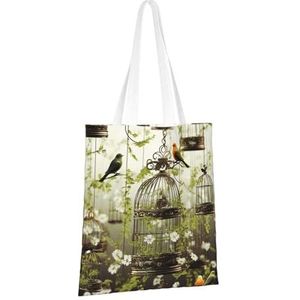 GFLFMXZW Canvas Tote Bag Schoudertas voor Vrouwen Vogels natuur groene kleuren Tote Bags Canvas Boodschappentas Schoudertas, Vogelkooien en Vogels, One Size