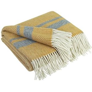 LYHome Merino Wollen Deken - Plaid Wol voor Sofa Bank & Bed, Merinowol Blanket Zachte Warme, Grote Sprei Merinowollen, Plaids Schapenwollen (140 x 200 cm | Mosterd met Grijs en Wit Gestreept)