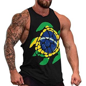 Braziliaanse vlag zeeschildpad heren tanktop grafische mouwloze bodybuilding T-shirts casual strand T-shirt grappige sportschool spier