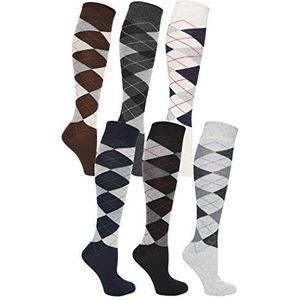 6 Pairs Heren Lange Slang Katoen Rijke Argyle Golfen Sport Knie Hoge Sokken Maat 6-11, Meerkleurig, 40-45 EU