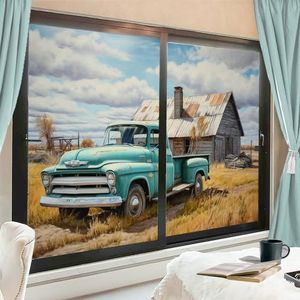 Vintage schuur vrachtwagen raamfilm warmteblokkerende land rustieke lodge privacy raamdecoratie glazen deur bekleding niet-klevende raamfilm voor badkamer keuken 45 x 60 cm x 2 stuks