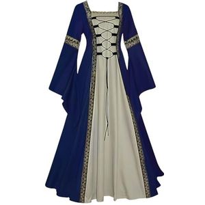 Feynman Retro middeleeuwse jurk gotisch paleis dames trompetmouwen feestelijk renaissance-kostuum, Donkerblauw, L