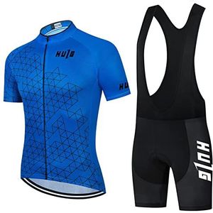 Heren Fietspakjes, Wielertruien & Bib Shorts Set, met 9D Gel Gewatteerde Mannen Fietsen Outfits Ademend voor Menfor Outdoor Riding Biking (Blauw-02, S)