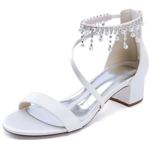 Vrouwen Boog Knoop Hakken Sandalen Bruids Bruiloft Open Teen Enkelband Chunky Hakken voor Party Dressing, Zwart, 41 EU/10 US