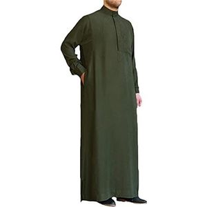 LIOPJH Mannen Moslim Islamitische Kaftan Arabisch, Vintage Lange Mouw Robe, Mannen Losse Dubai Saoedi-Arabische Jubba Thobe, Leger Groen, S