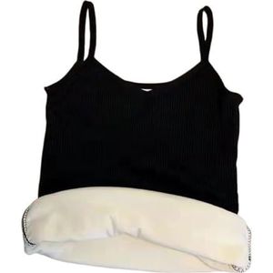 Thermisch Tanktop-Hemdje Voor Dames, Met Fleece Gevoerde Cami-Tanktop-Ondergoed-Tops, Dames Mouwloos Hemdje Thermische Ondershirts Thermische Shirts Voor Dames, Zwart, S