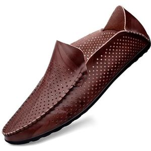 Heren Loafers Effen Kleur Uitgehold Schort Teen PU-leer Ademend Roken Loafer Comfortabel Antislip Antislip Bruiloft Instapper (Color : Wine Red, Size : 41 EU)